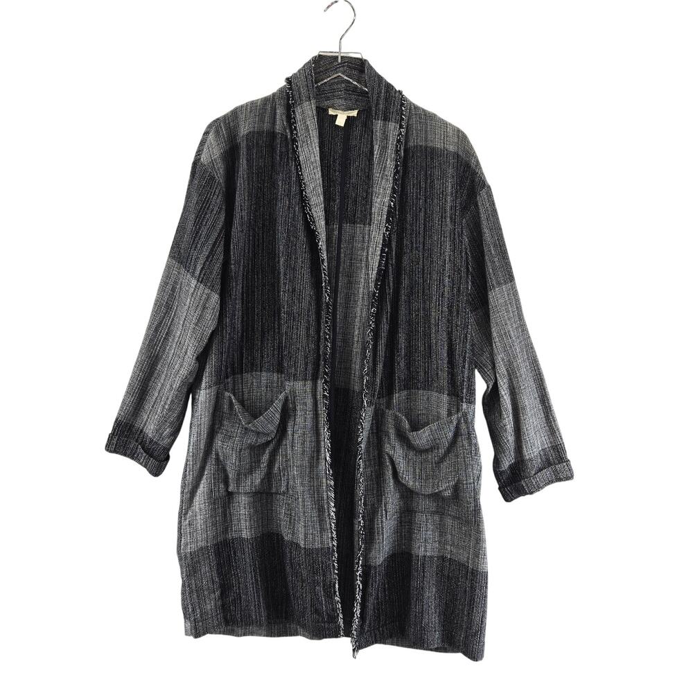 Eileen Fisher Long Cardigan Sweater Small Medium Black Gray Organic Cotton - Picture 1 of 9